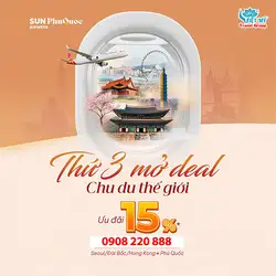 Sun PhuQuoc Airways ưu đãi vé thứ 3 hàng tuần