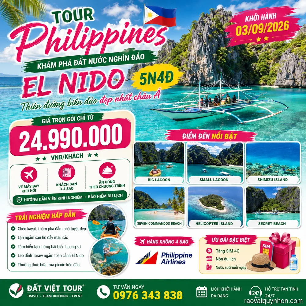 Tour Philippines lễ 2/9: El Nido 5N4Đ | Khám phá thiên đường biển đảo của Châu Á